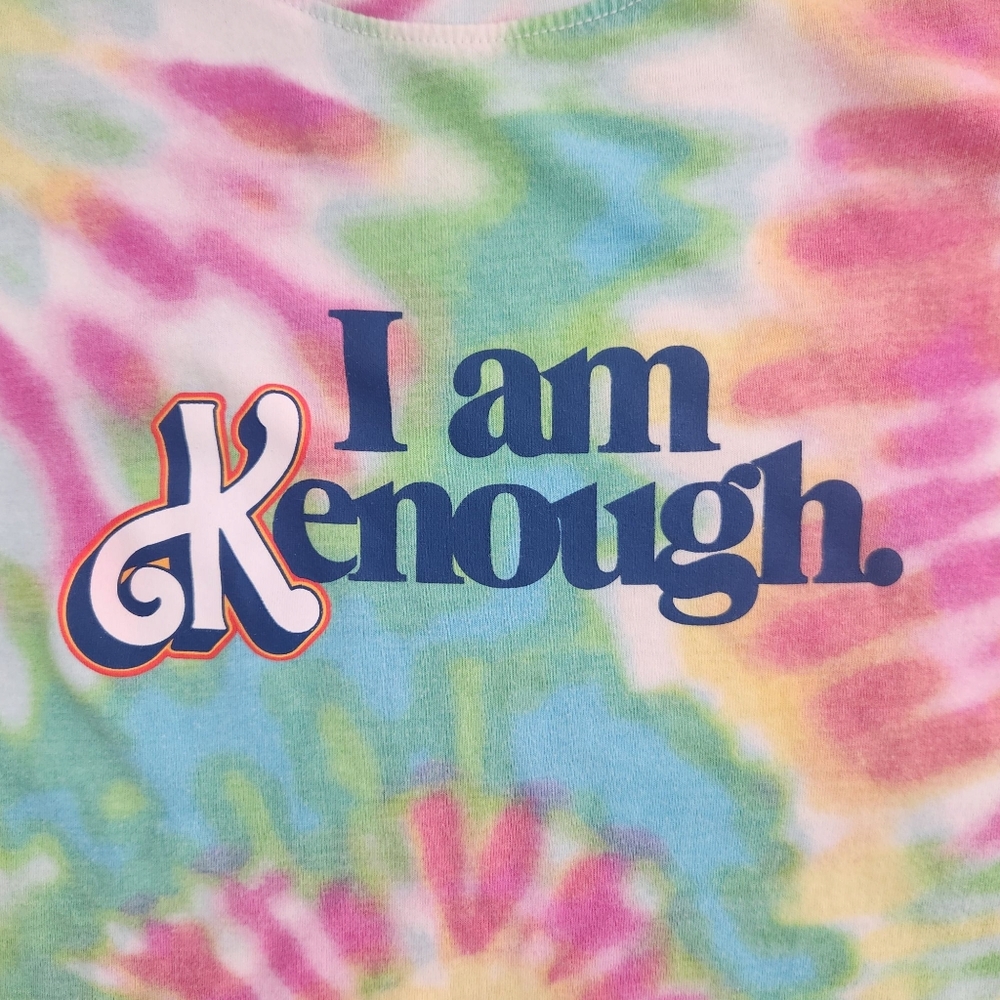 Barbie Movie Adult Short Sleeve Graphic Rainbow Tie-Dye T-Shirt "I Am Kenough" S